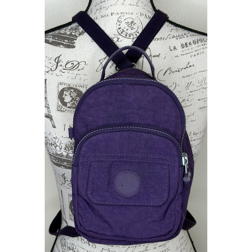 Kipling Alber 3-in-1 Convertible Minibag Backpack Bag Purple Missing Monkey